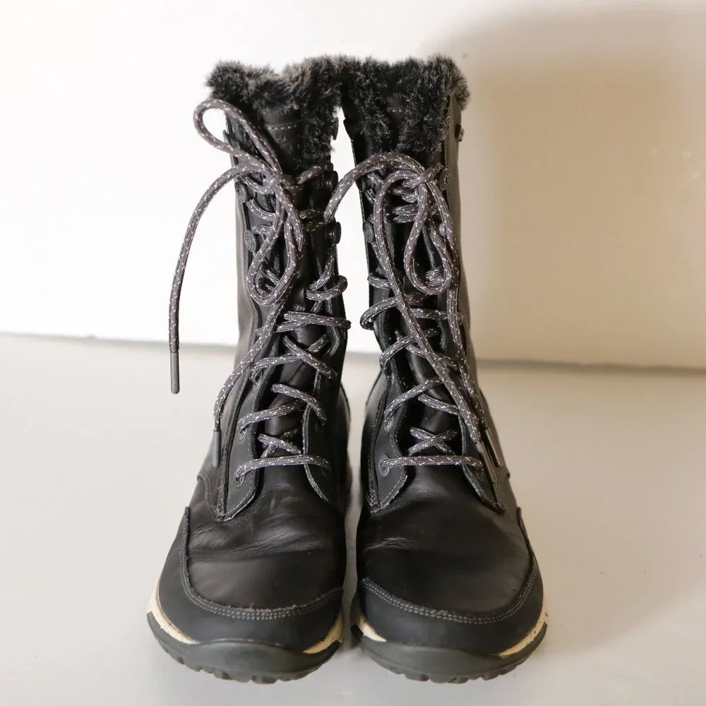 Chaco Borealis Tall Waterproof Lace Up Boot Womens 6.5 Black‎ Mink Faux Fur Snow